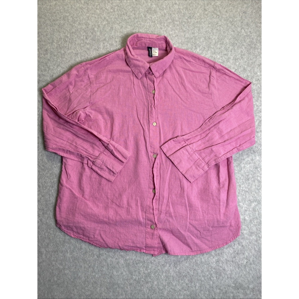 HM Divided Pink Linen Blend Shirt Womens Size M Casual Button Up Long Sleeve Top
